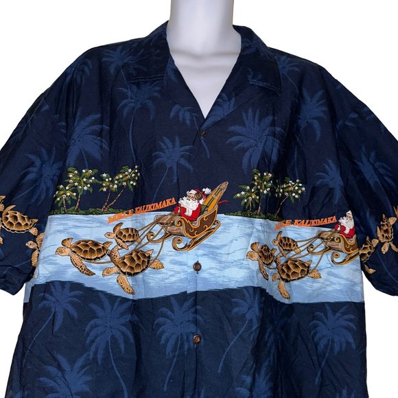 Vtg Pacific Legend Santa Hawaiian Shirt Mens 3XL Mele Kalikimaka Turtle Holiday - Picture 2 of 9